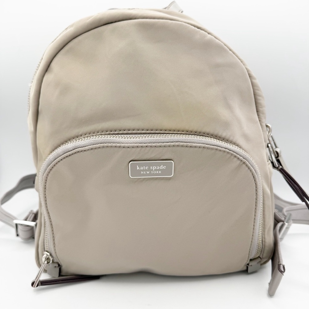 Kate Spade New York Dawn Taupe Small Backpack‎ with Large Front Zip Up Pocket